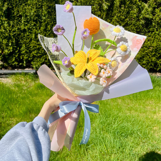 Mixed Lilly Crochet Flowers Bouquet with package