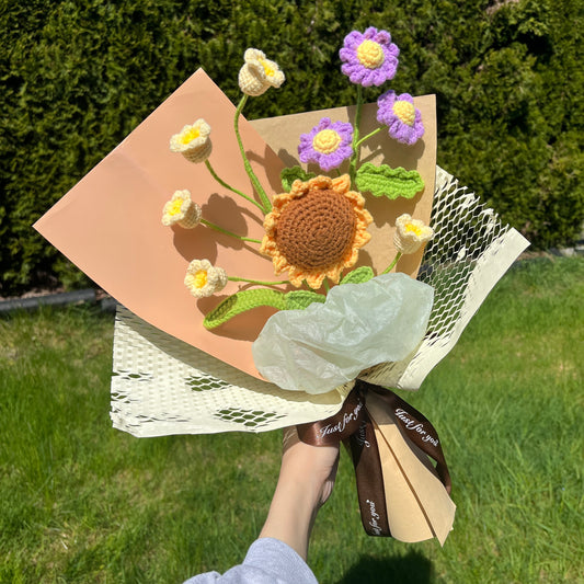 Mixed Small Sunflower Crochet Flowers Bouquet with package