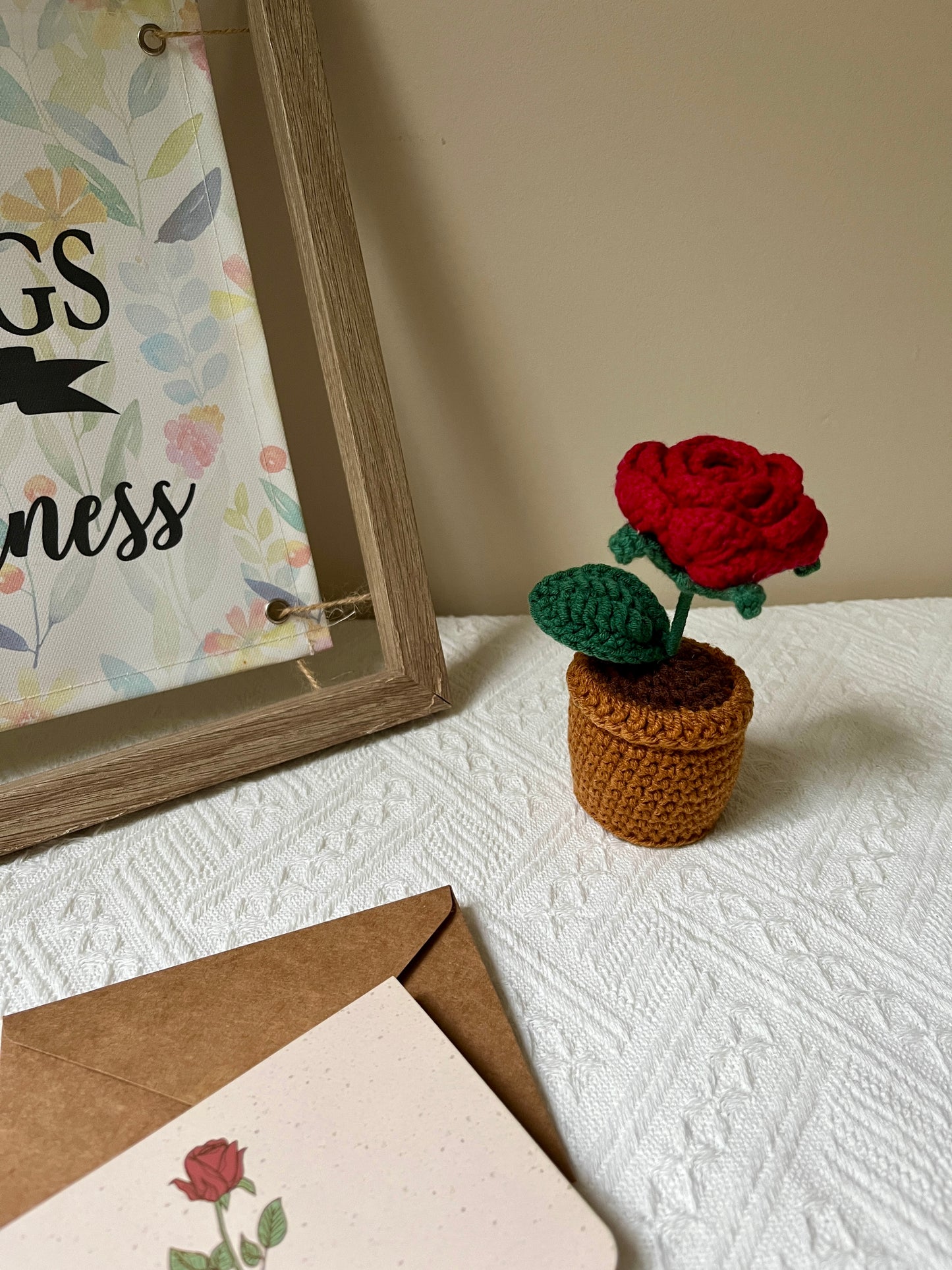 Rose with crochet pot