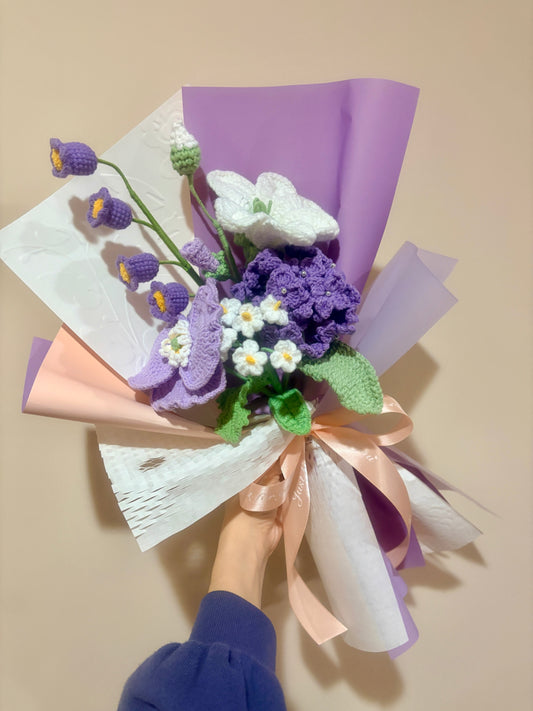 Mixed Purple Crochet Flower Bouquet with Package Style C
