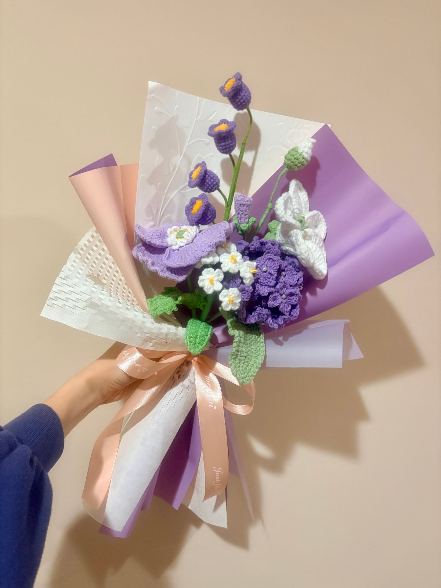 Mixed Purple Crochet Flower Bouquet with Package Style C