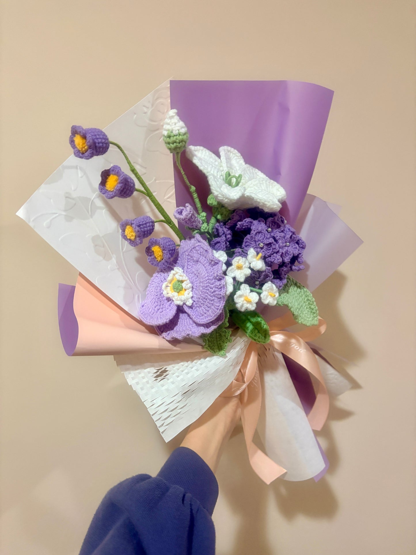 Mixed Purple Crochet Flower Bouquet with Package Style C