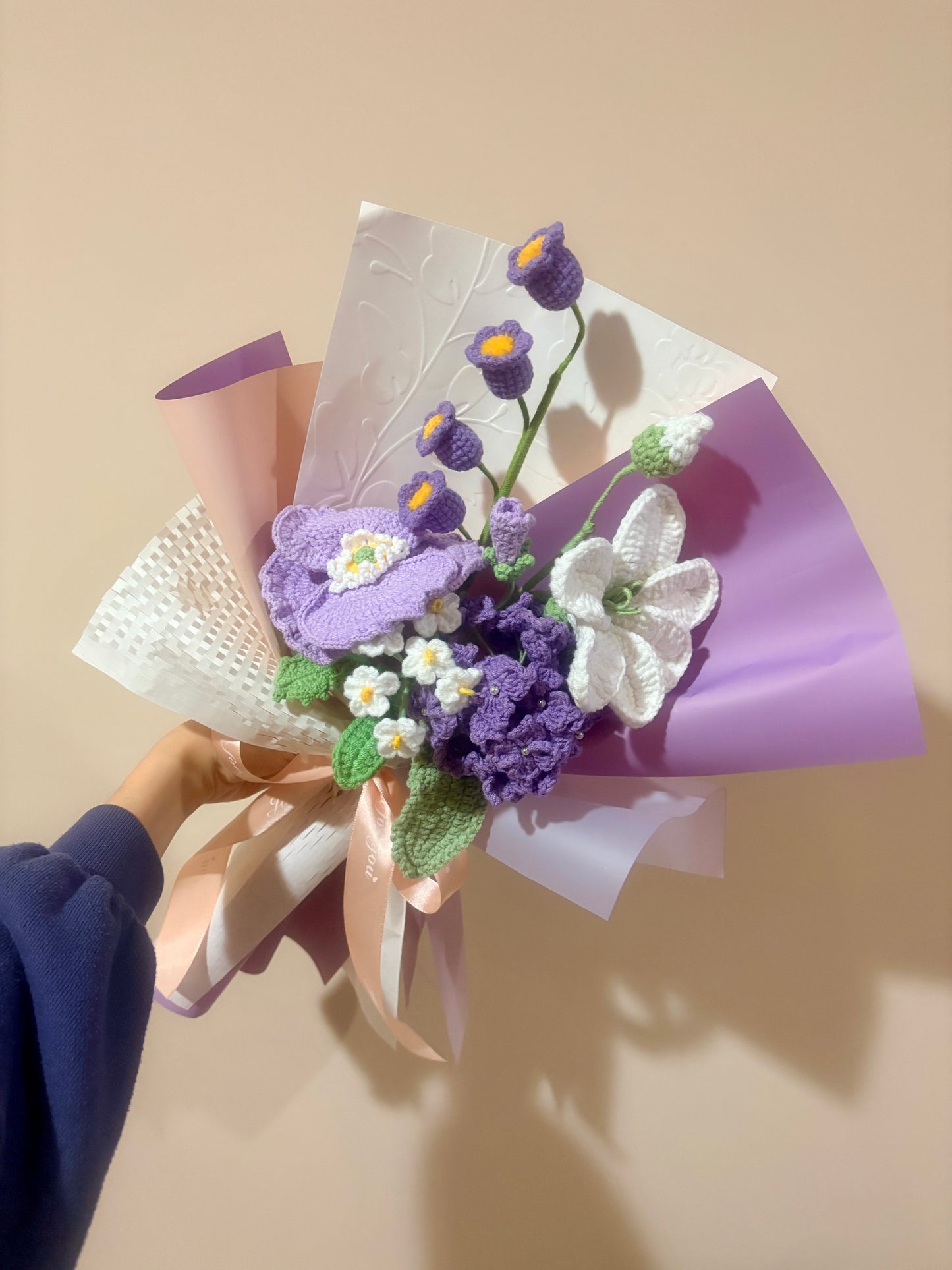 Mixed Purple Crochet Flower Bouquet with Package Style C