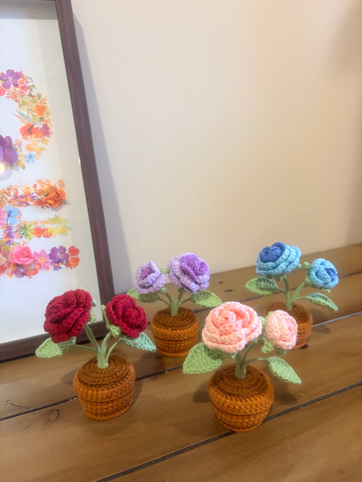 Rose with crochet pot