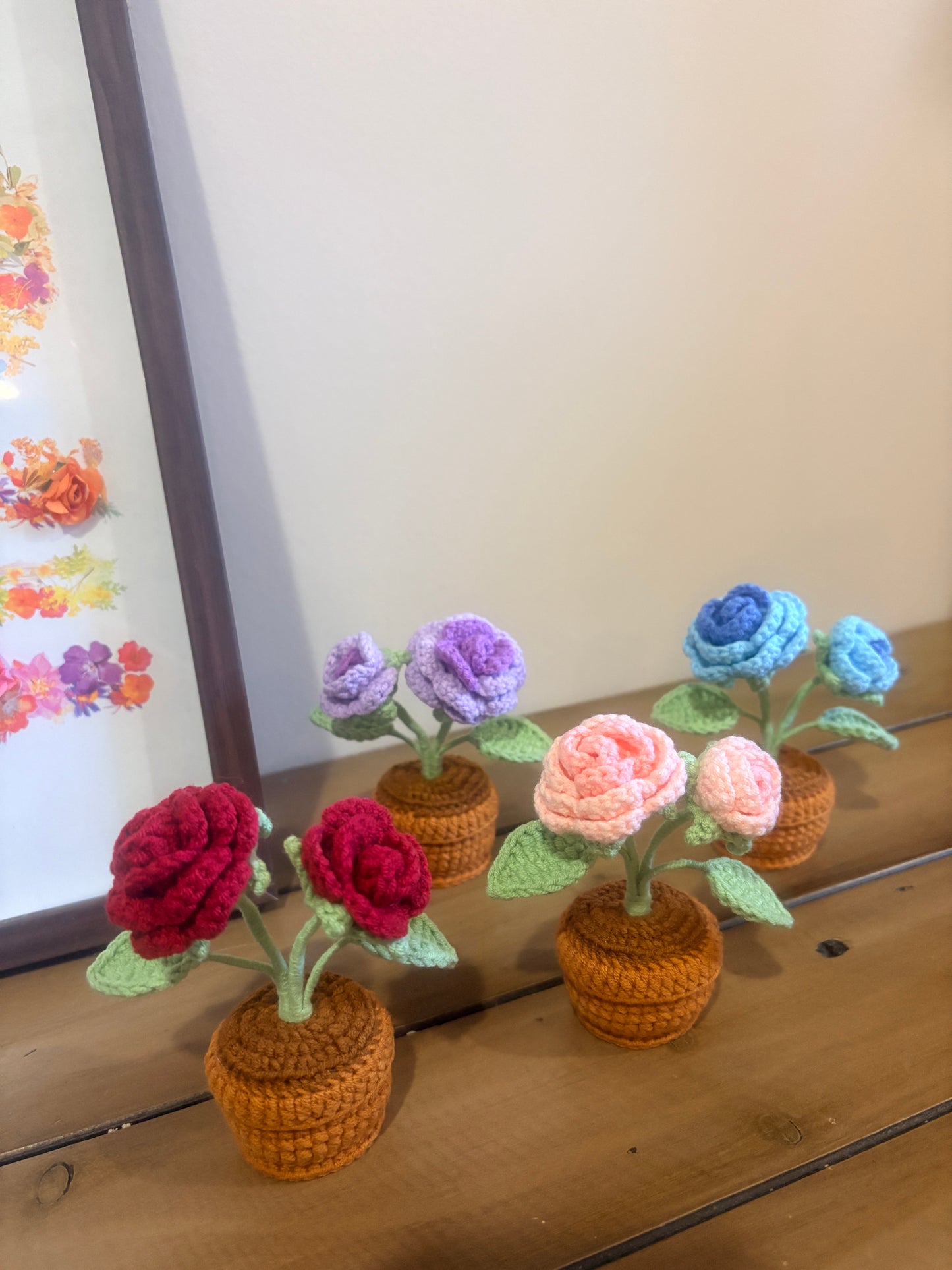 Rose with crochet pot