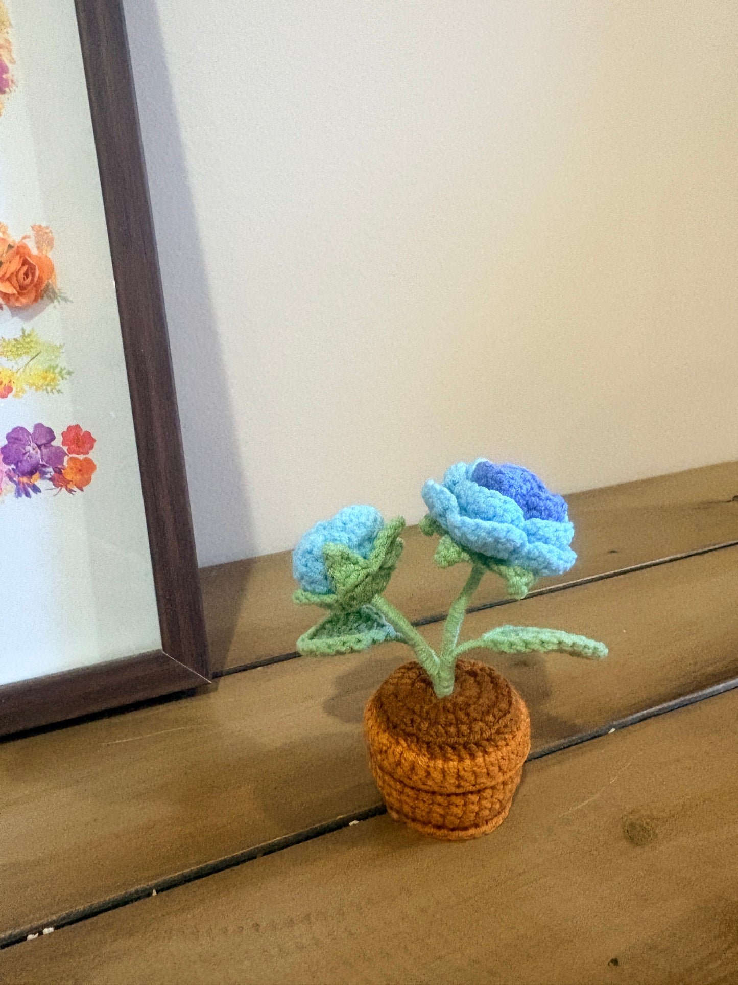 Rose with crochet pot