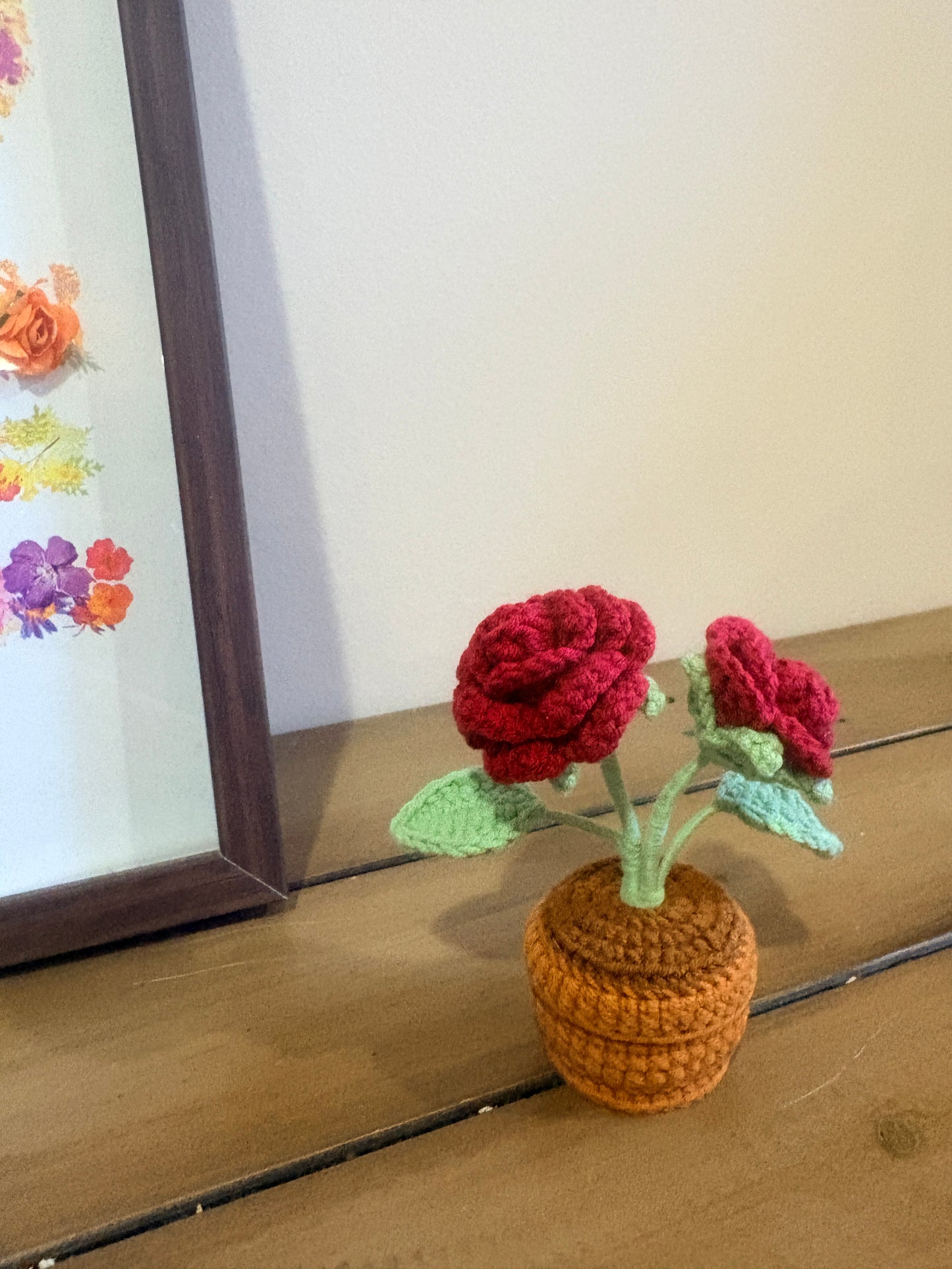 Rose with crochet pot