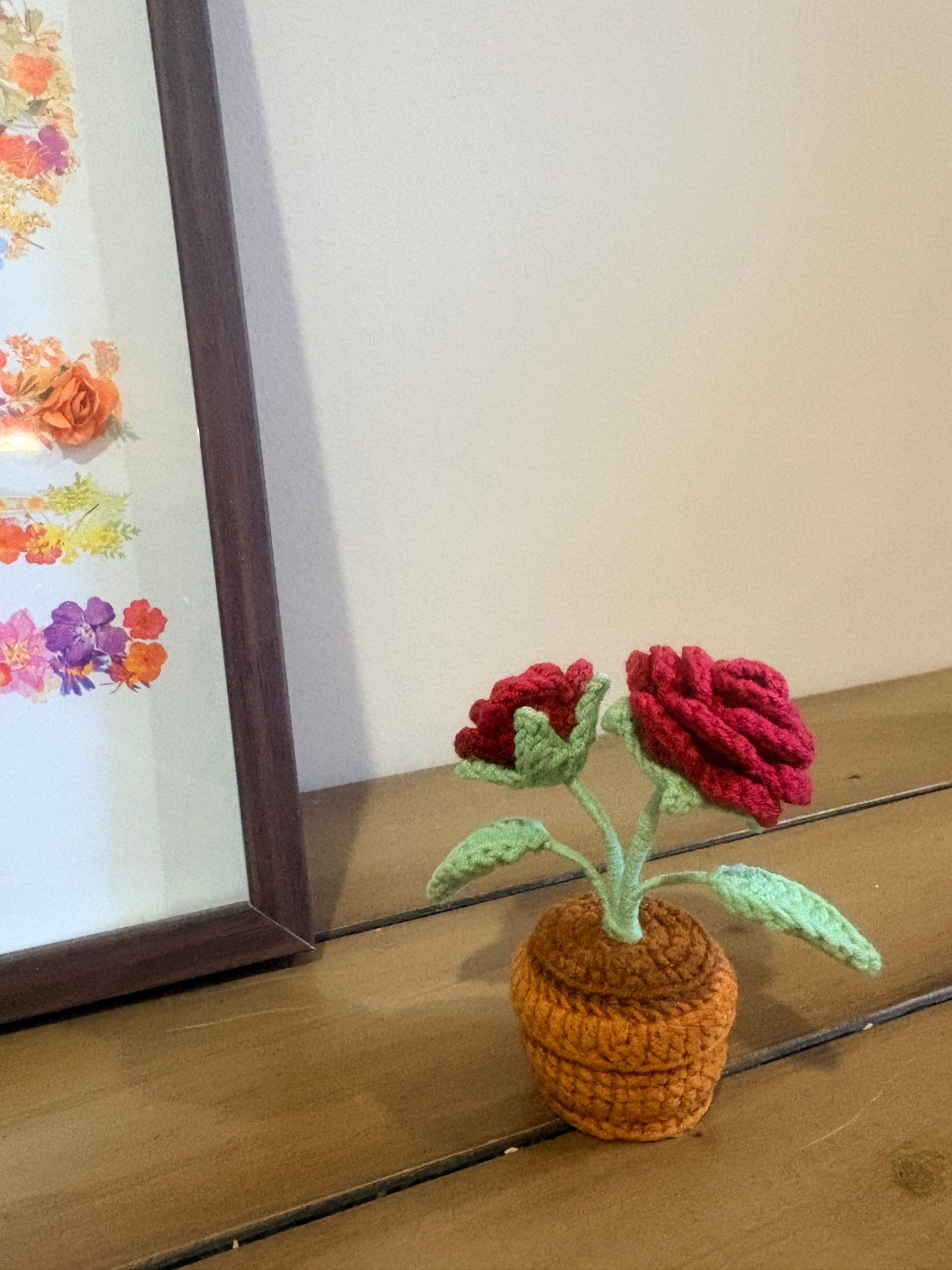 Rose with crochet pot