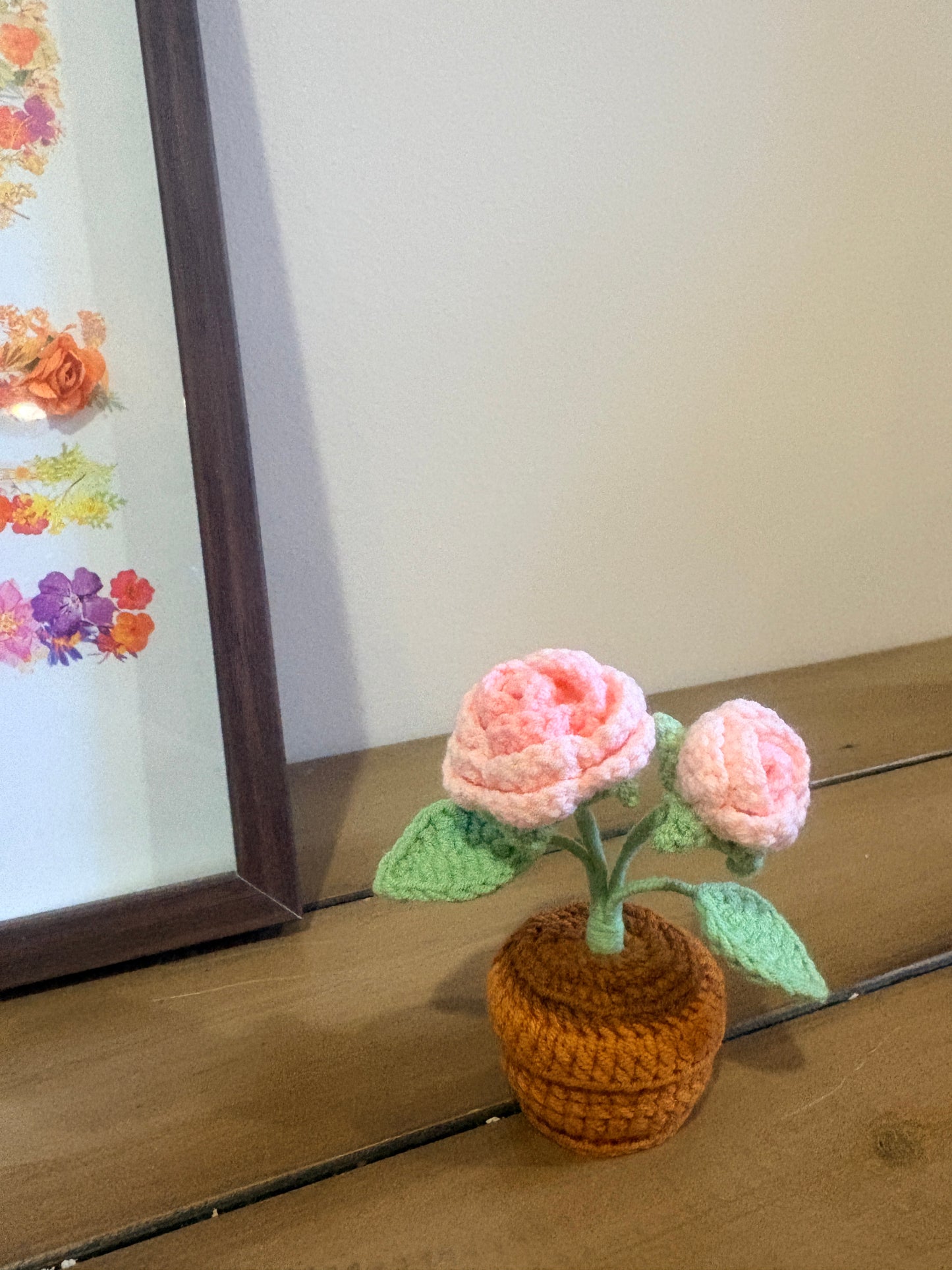 Rose with crochet pot