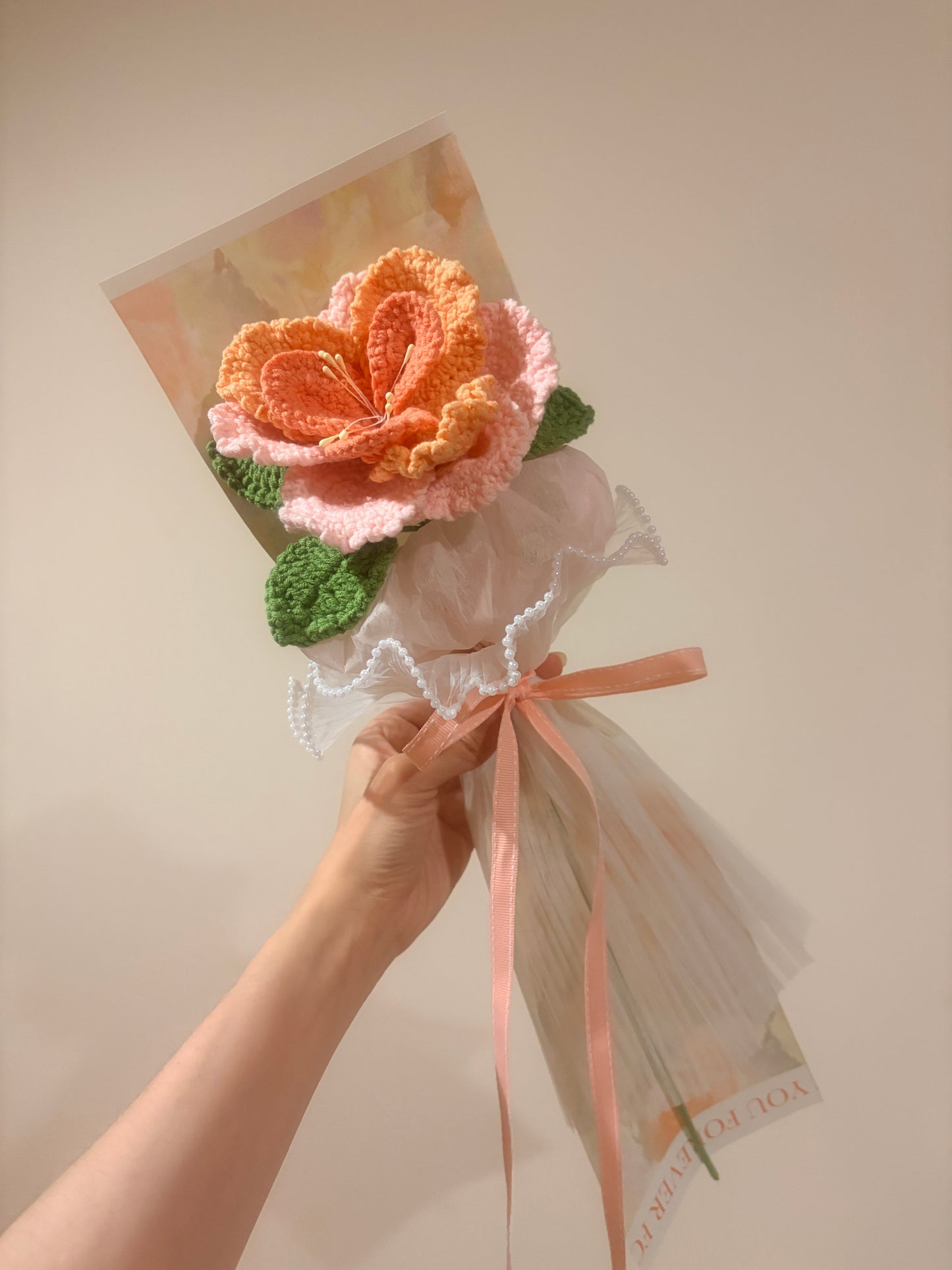 Single Stem Pink & Orange French Rose Bouquet with Package