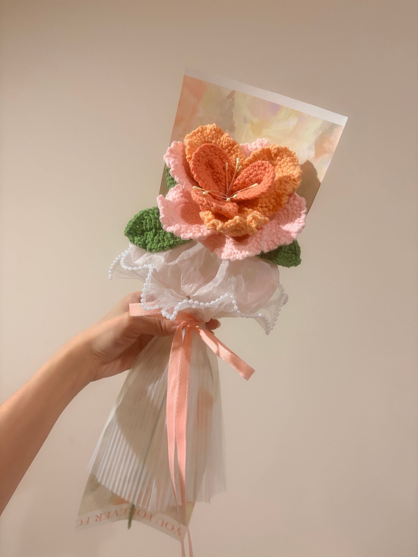 Single Stem Pink & Orange French Rose Bouquet with Package