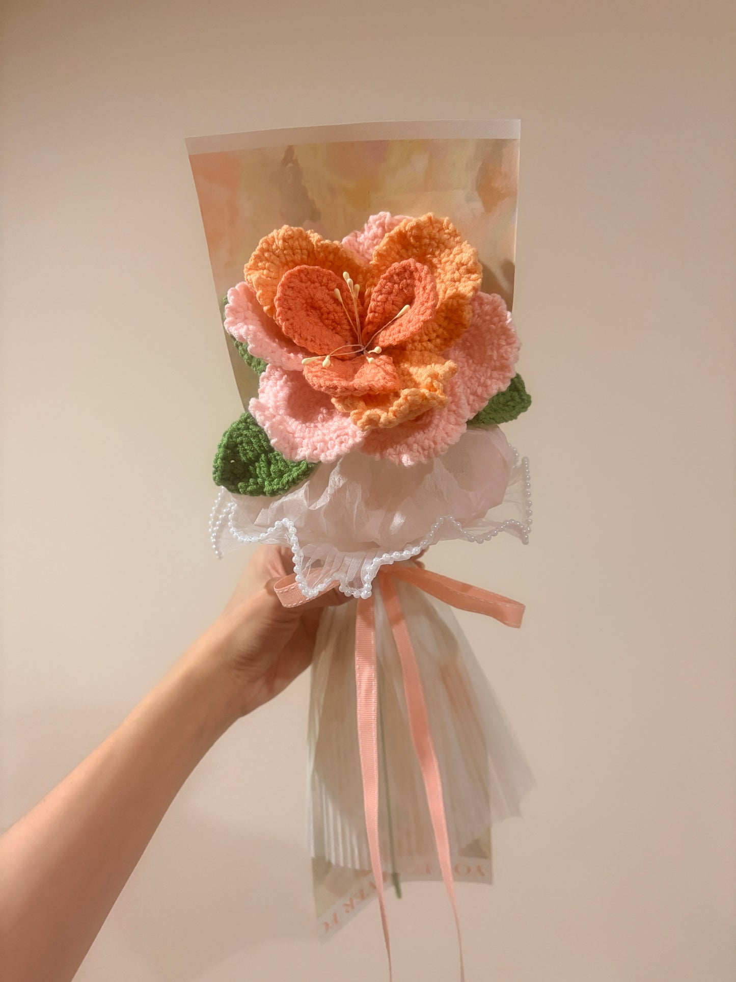 Single Stem Pink & Orange French Rose Bouquet with Package