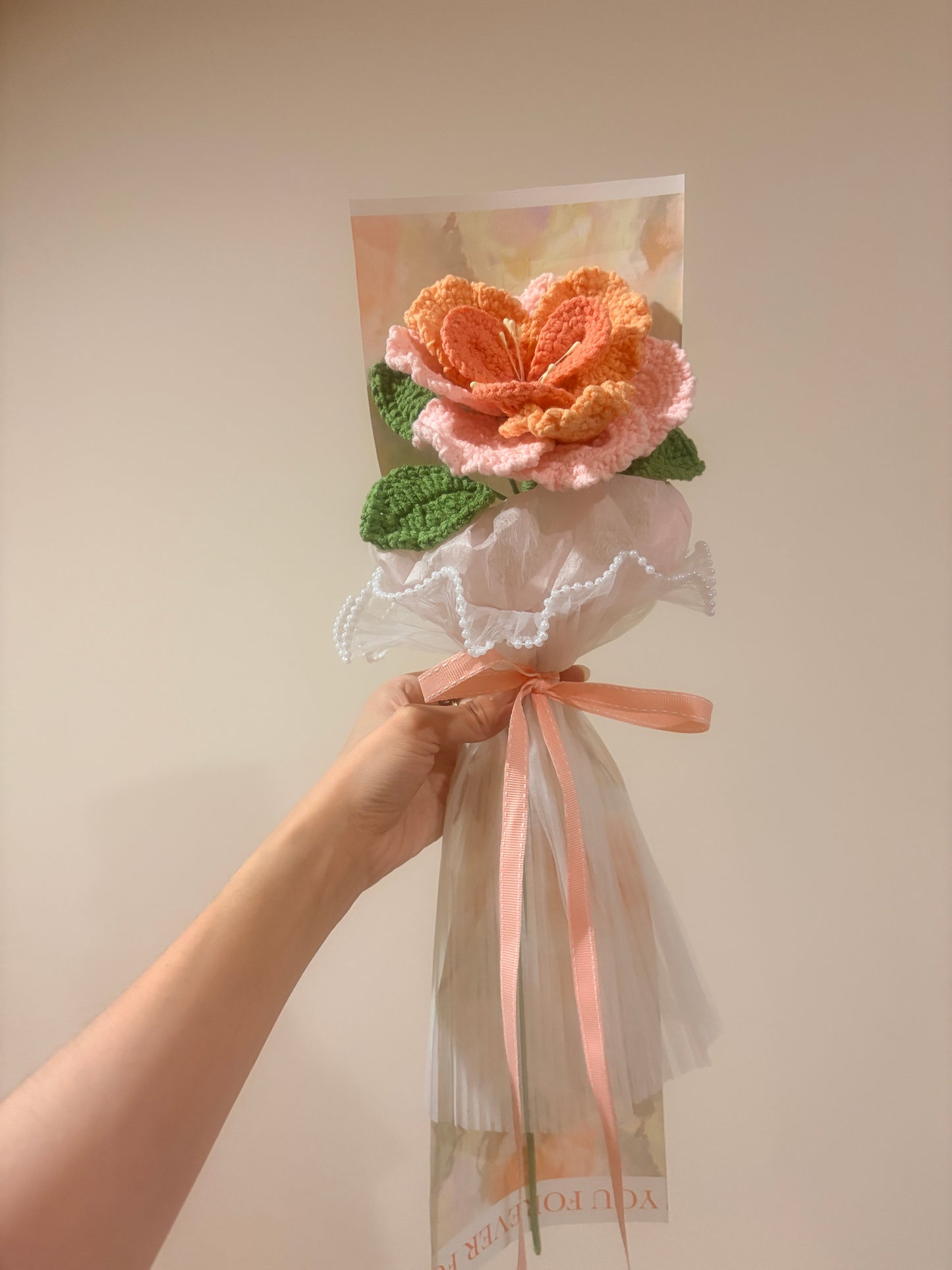 Single Stem Pink & Orange French Rose Bouquet with Package