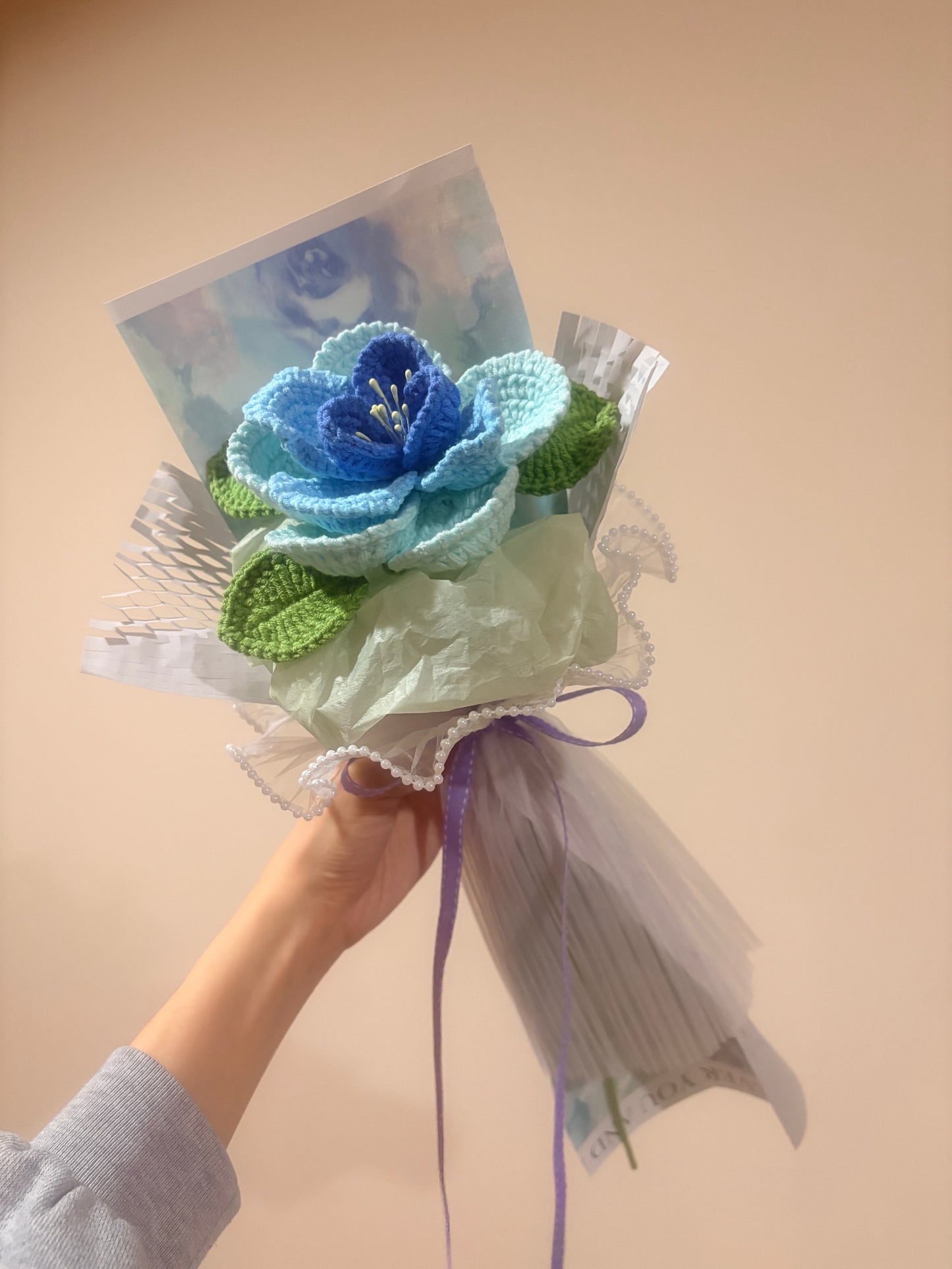 Single Stem Blue French Rose Bouquet with Package