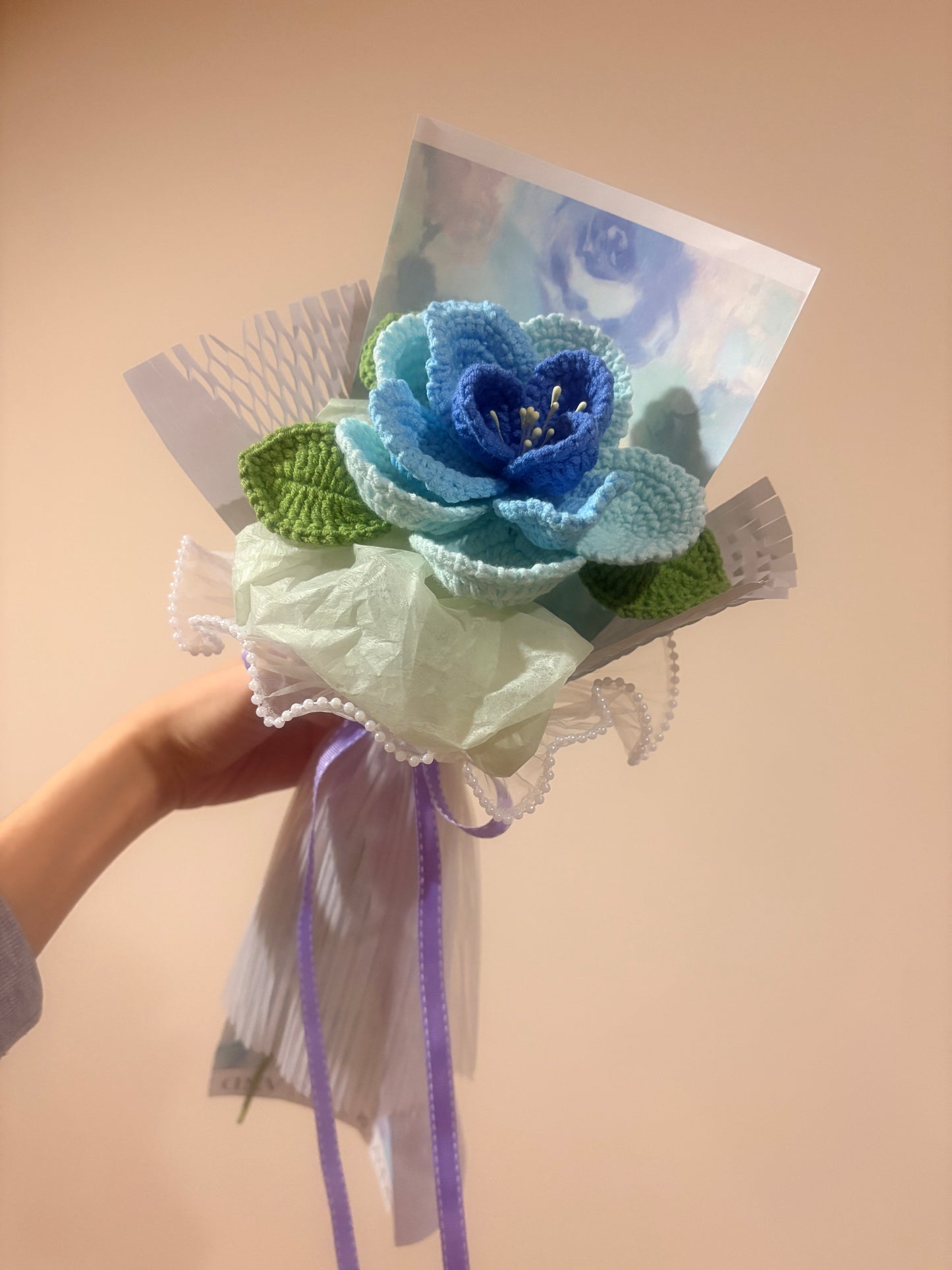Single Stem Blue French Rose Bouquet with Package
