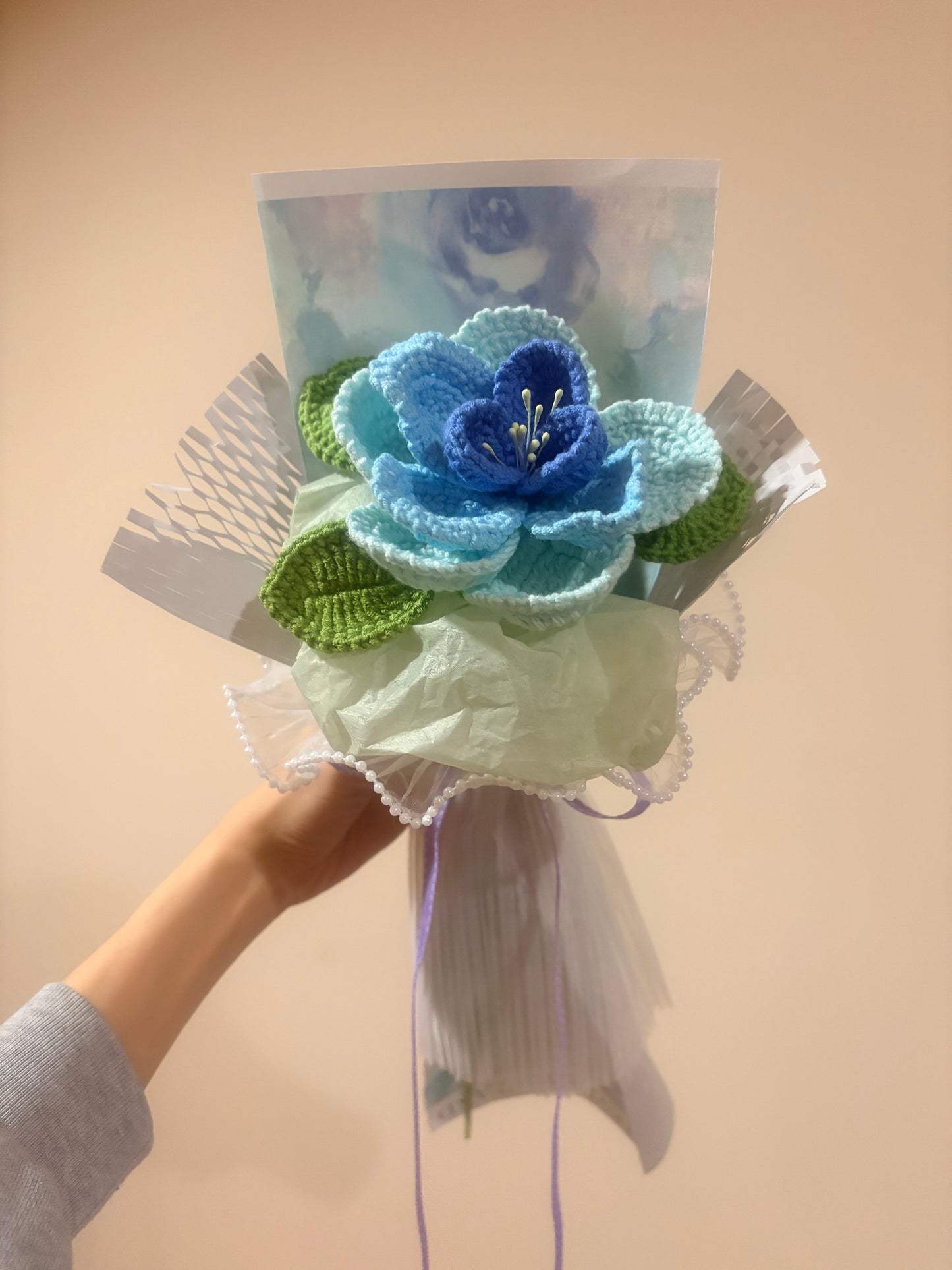 Single Stem Blue French Rose Bouquet with Package