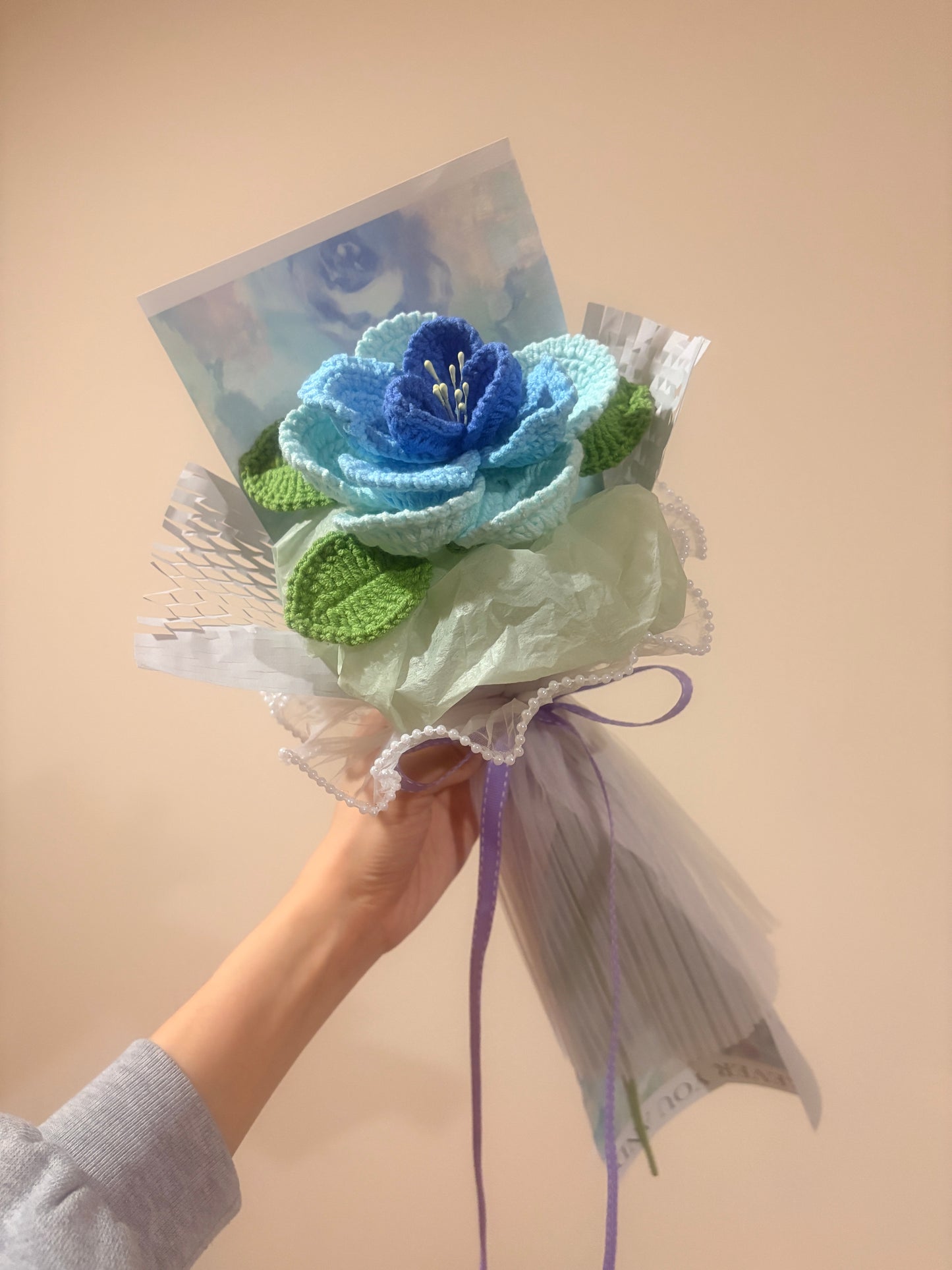 Single Stem Blue French Rose Bouquet with Package