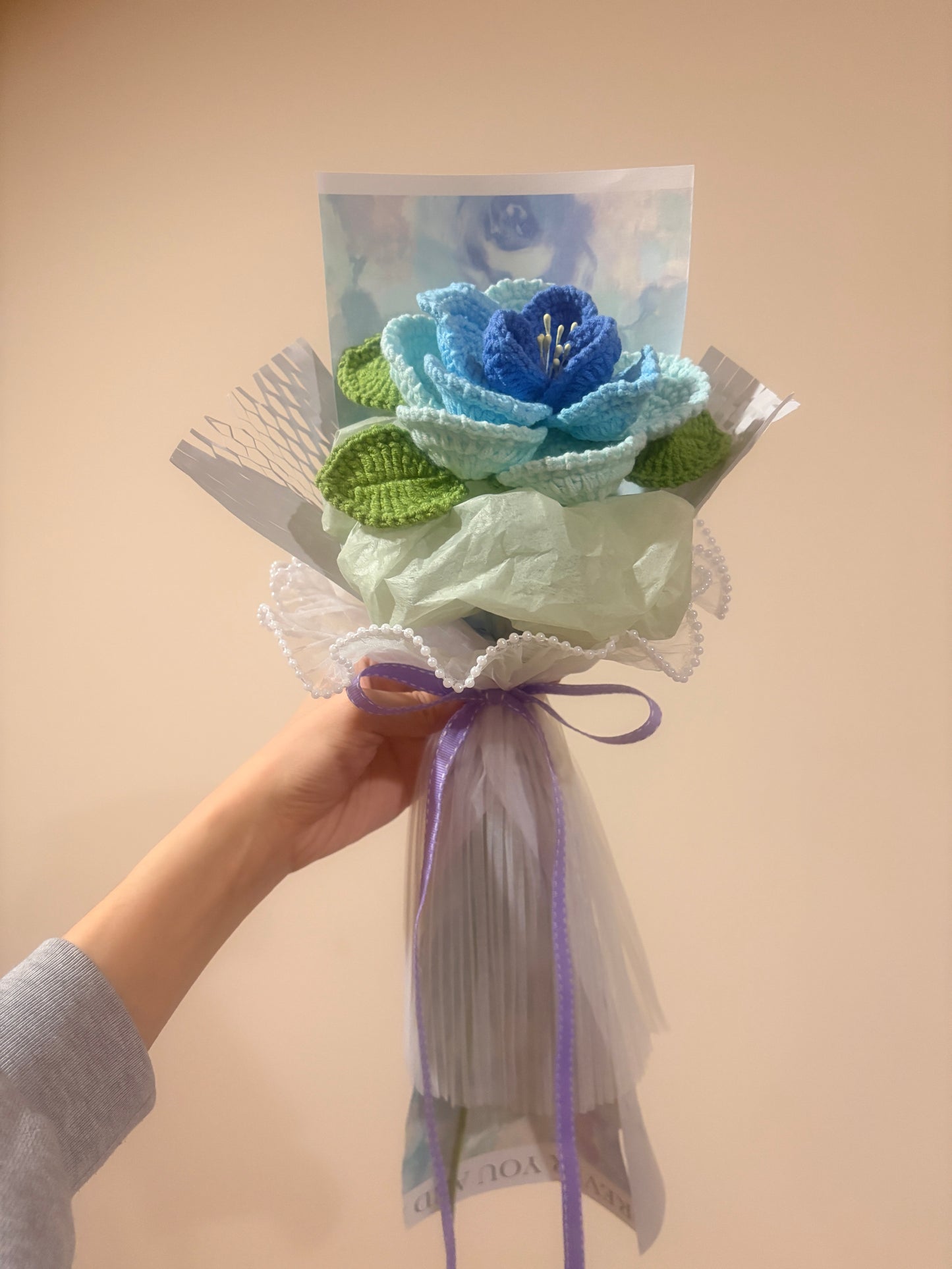 Single Stem Blue French Rose Bouquet with Package