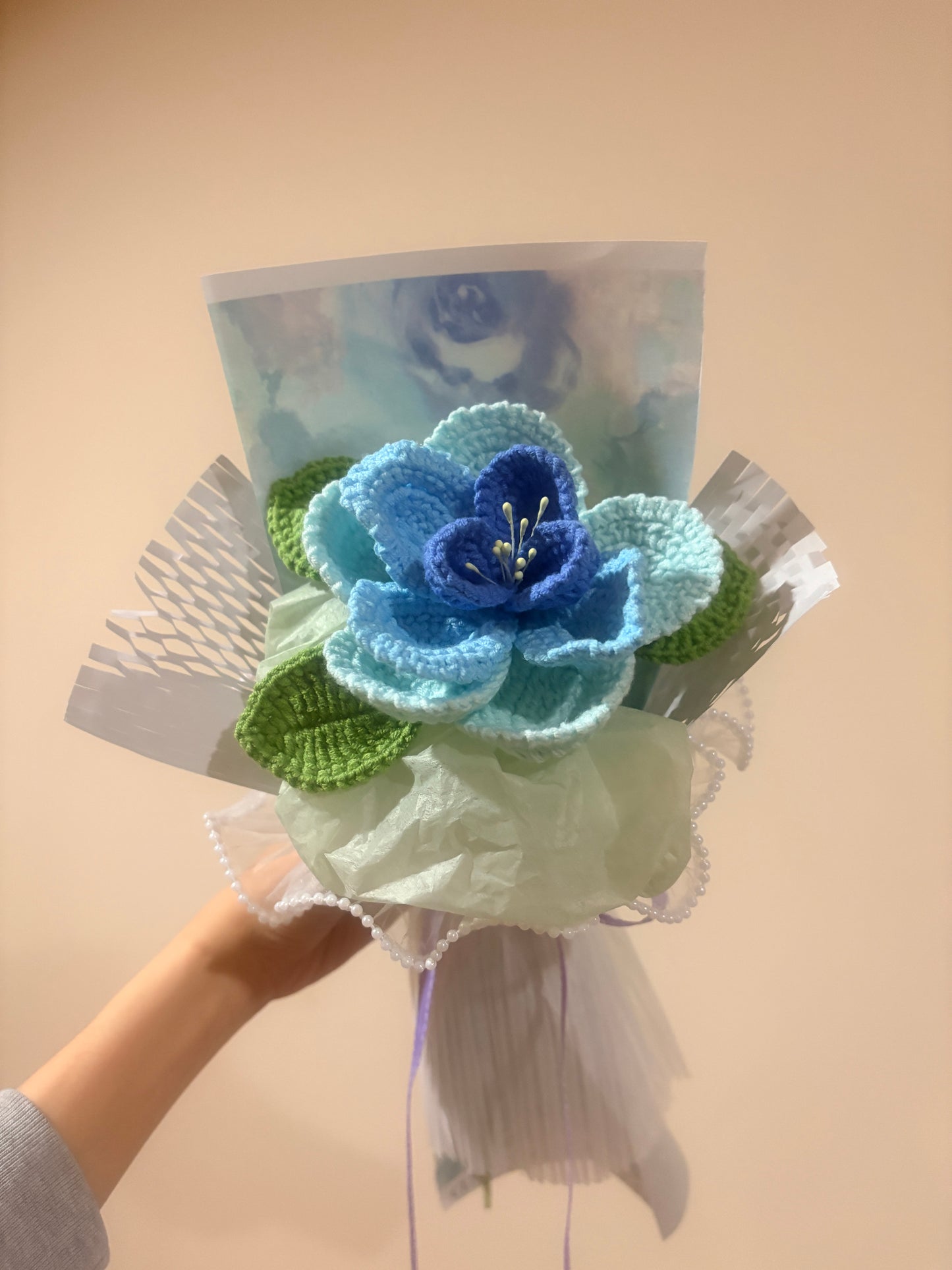 Single Stem Blue French Rose Bouquet with Package