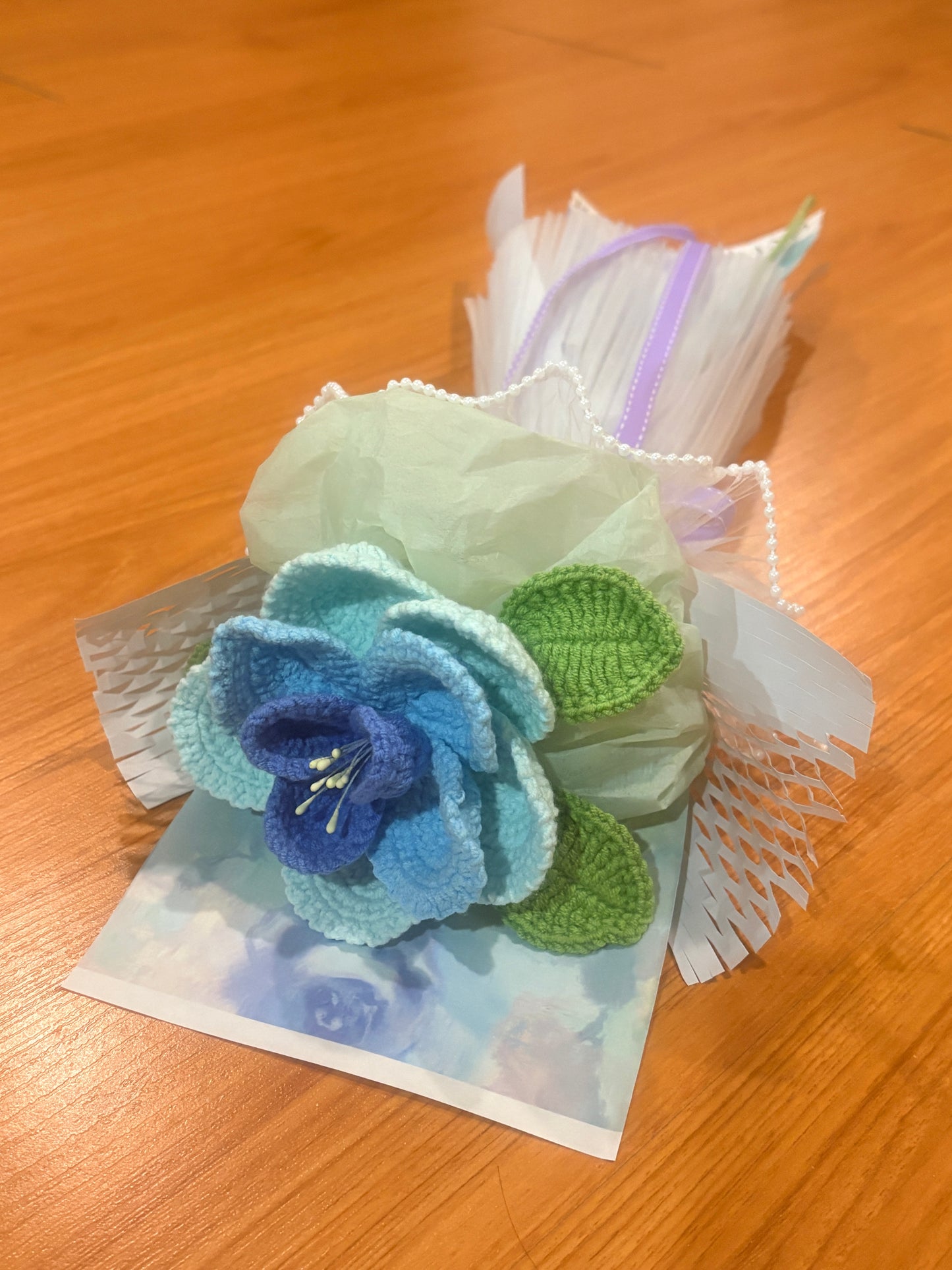 Single Stem Blue French Rose Bouquet with Package